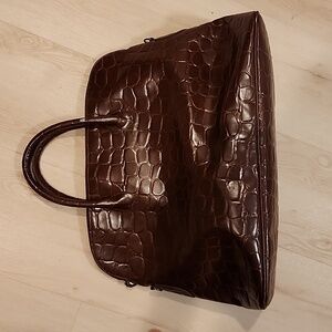 Huge Brown Leather Tote Bag Faux Travel Beach Baby Alligator Look